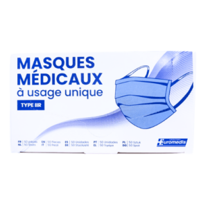 Masques chirurgicaux 3 couches avec élastiques Type IIR - Euromedis