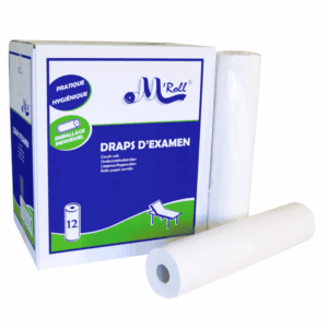 Draps d’examen lisses pure ouate 2 x 18g/m² - carton de 12 rouleaux - 135 formats 50x35cm
